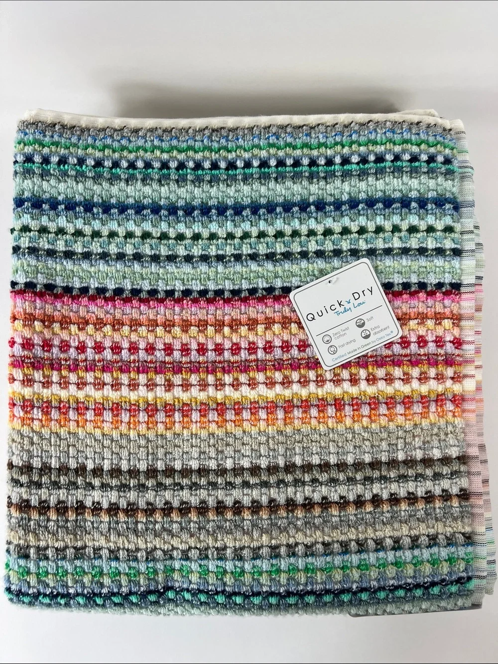 Truly Lou Bath Towel Set Bright Rainbow Colors Striped Soft Cotton 2 Pc NEW
